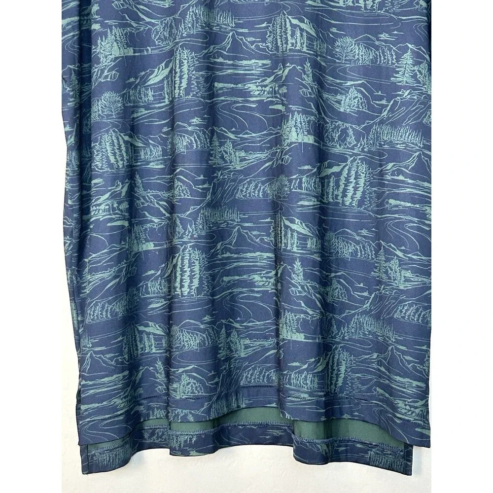 Peter Millar Summer Comfort Golf Polo Shirt Mens 2XL XXL Navy Green Scenic Print
